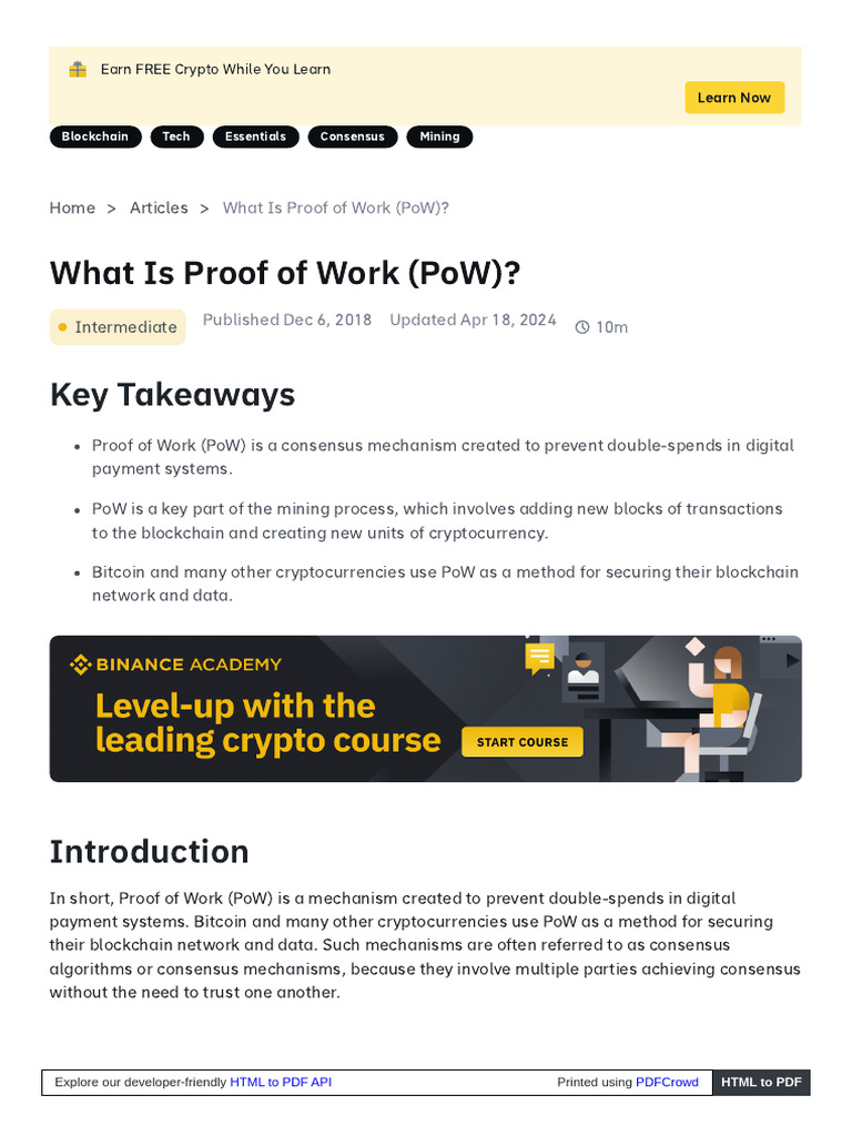 Academy Binance Com en Articles Proof of Work Explained | PDF |  Cryptocurrency | Bitcoin