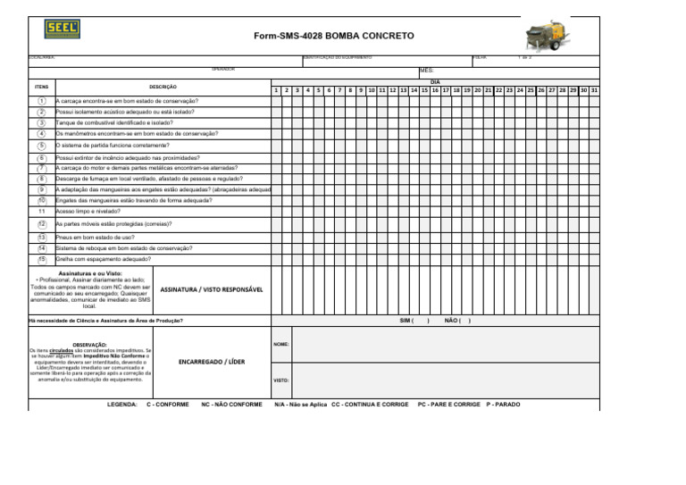 Check List de Manutenção da Bomba de Concreto | PDF