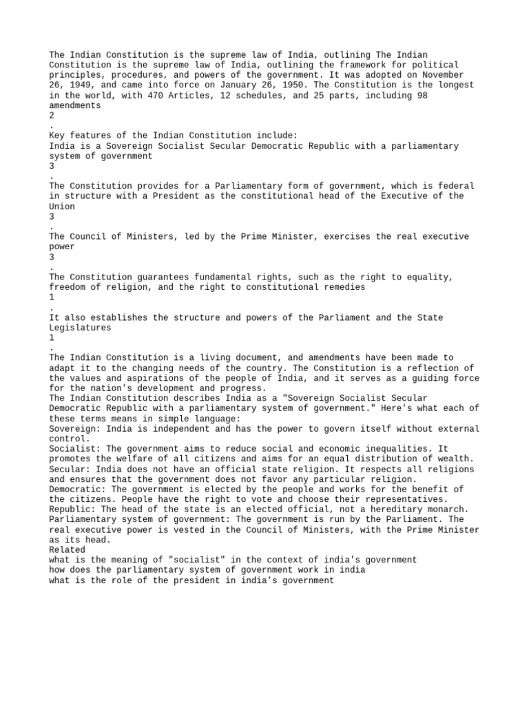 The Indian Constitution Pdf Constitution Government