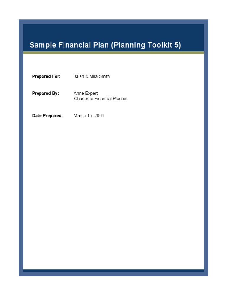 Sample Financial Plan (Planning Toolkit 5) : Prepared For | Download ...