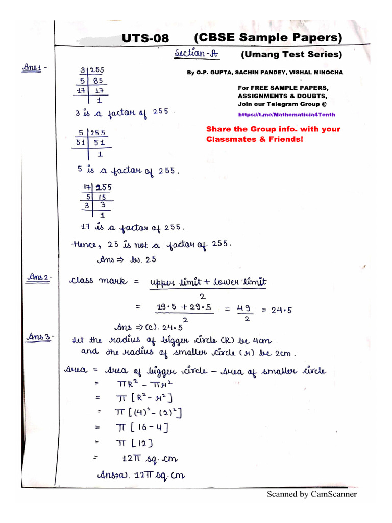 UTS-08 Solutions (Class X) | PDF