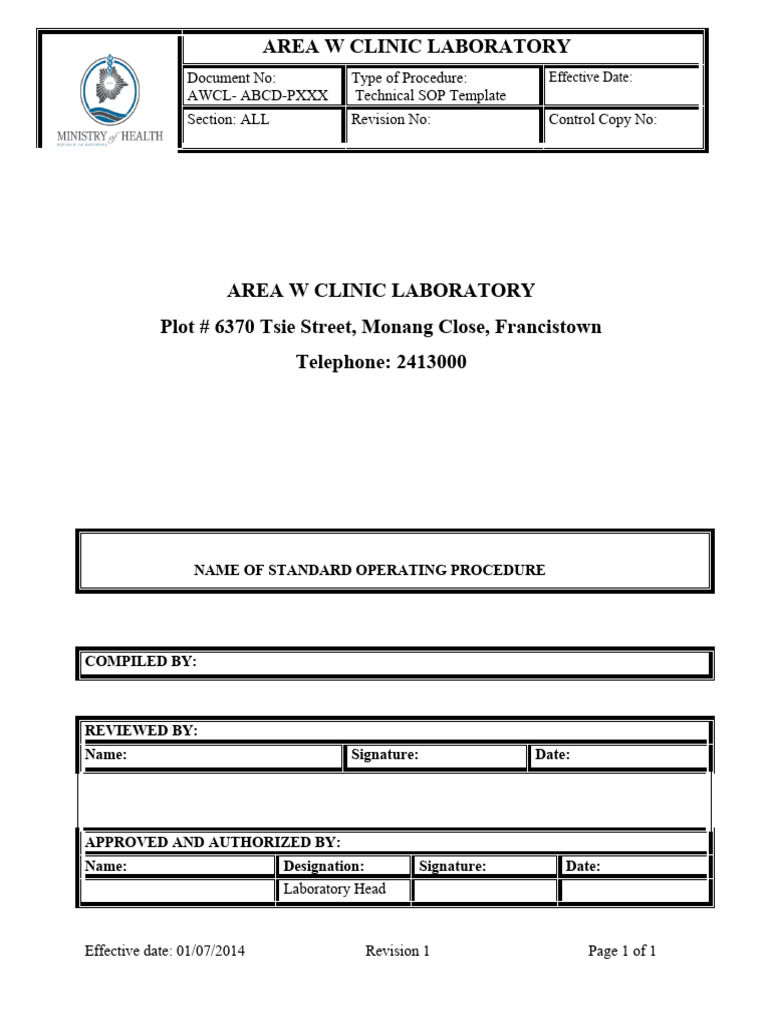 Technical SOP Template for Lab Procedures | PDF