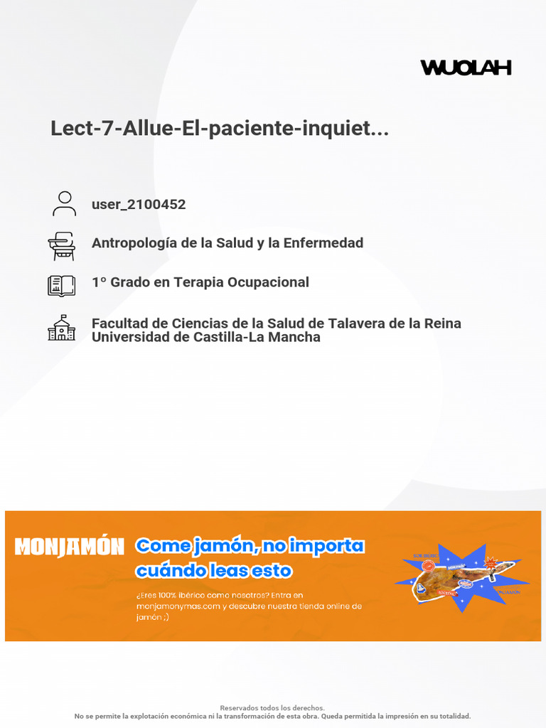 Lect 7 Allue El Paciente Inquiet.. | PDF