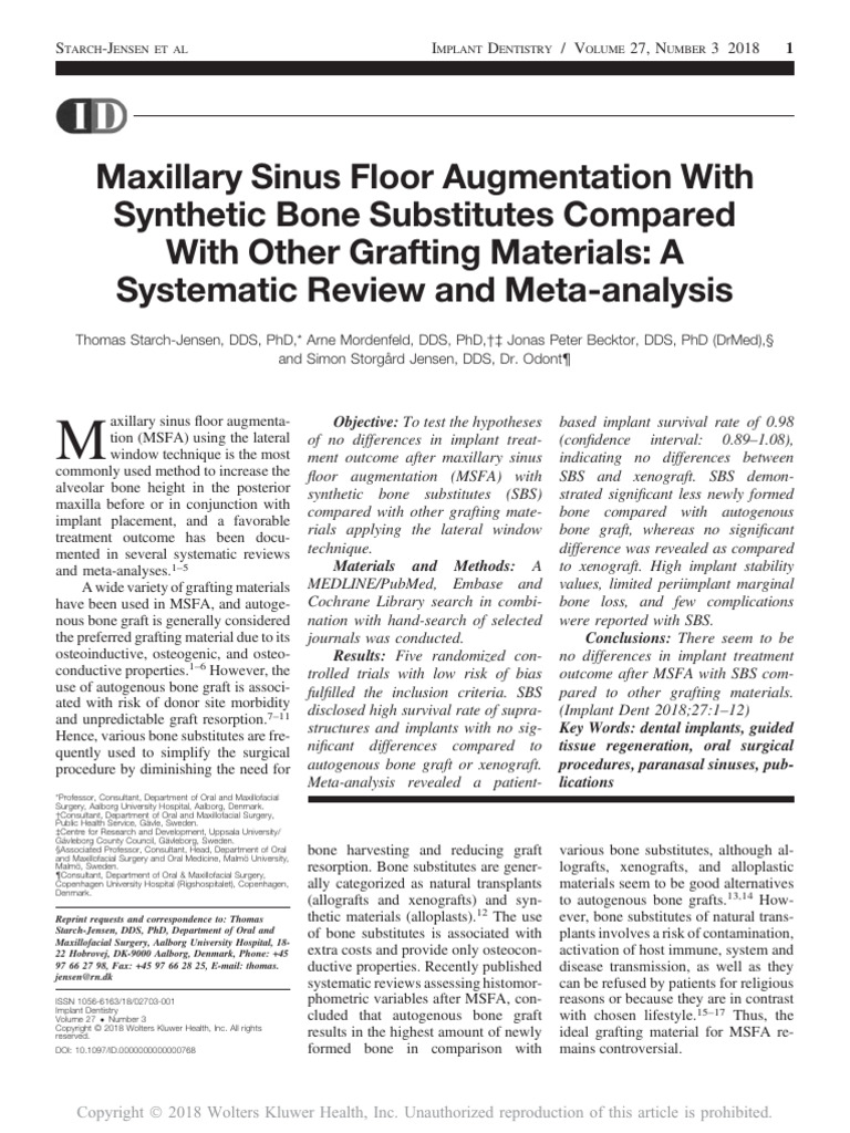 2018 - Maxillary Sinus Floor Augmentation With Synthetic Bone ...