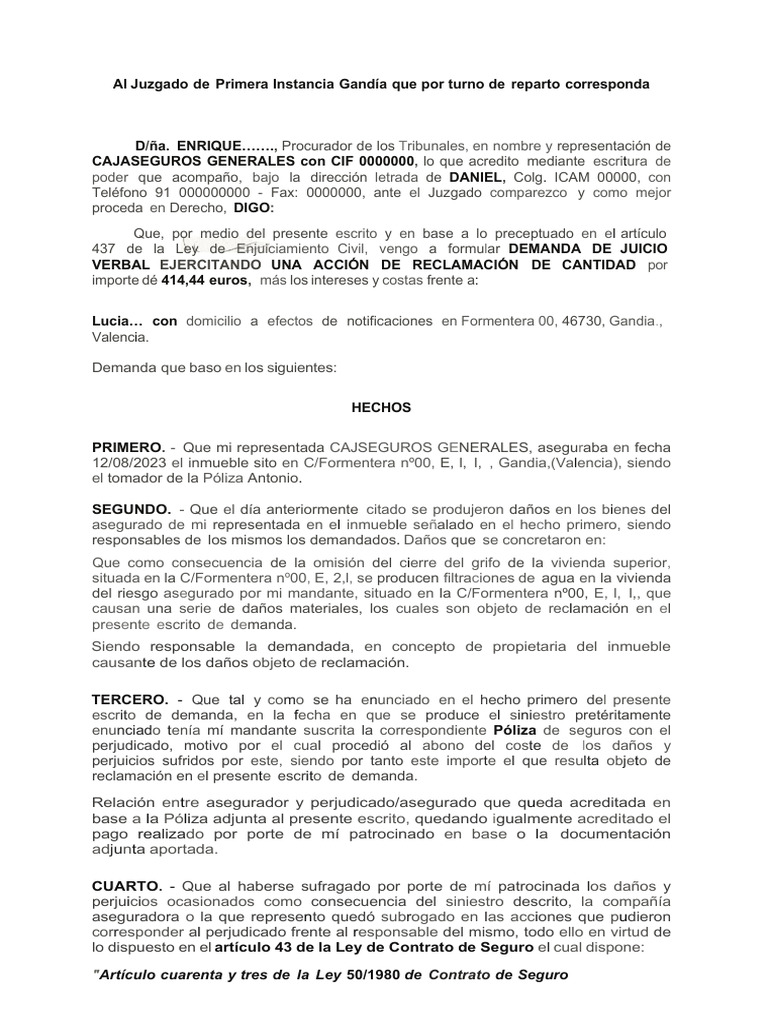 DEMANDA ASEGURADORA | PDF | Seguro | Póliza de seguros