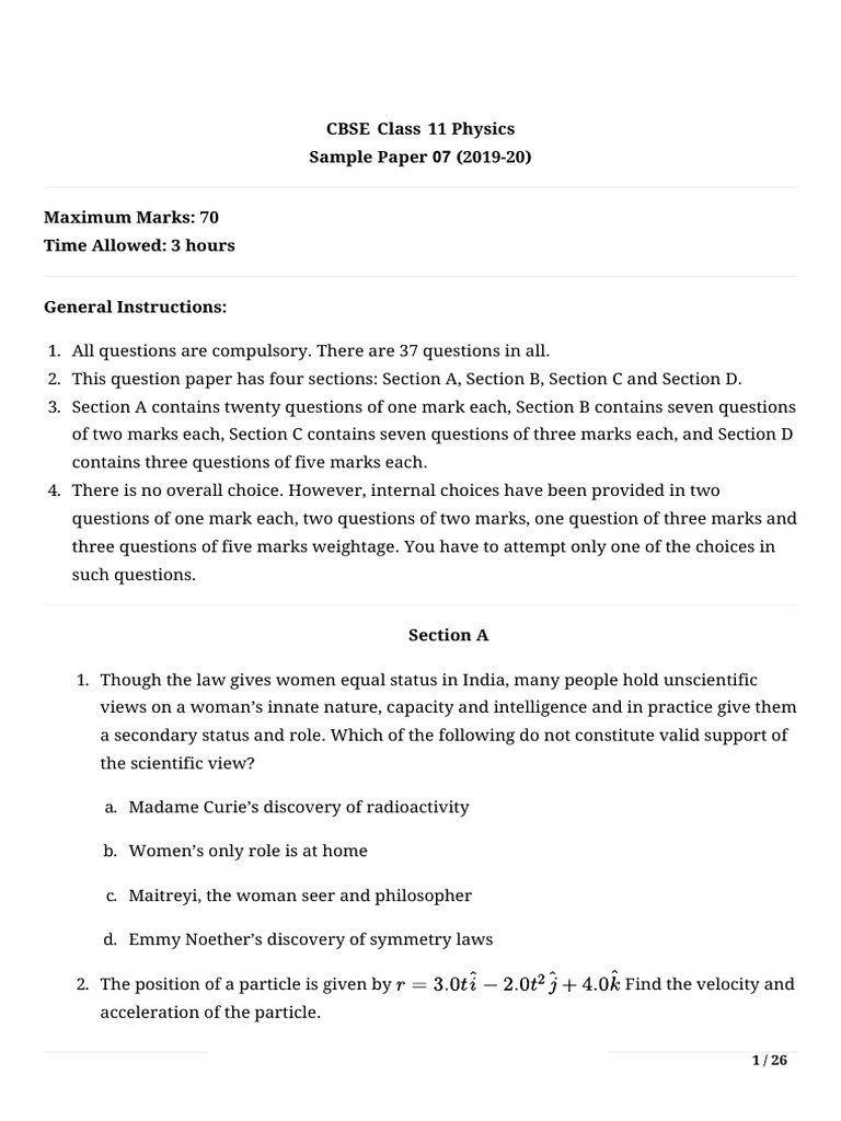Sample paper 07 2019 20 download free pdf force gases