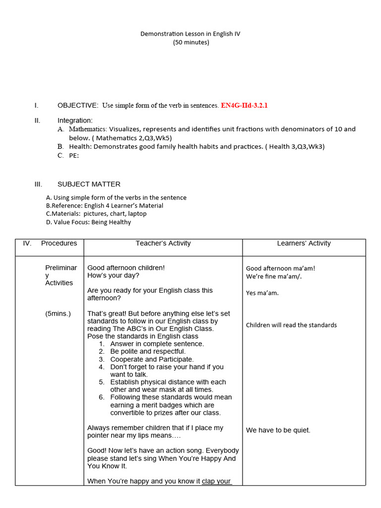 Demo Lesson - The Different Forms of The Verb | PDF | Subject (Grammar ...