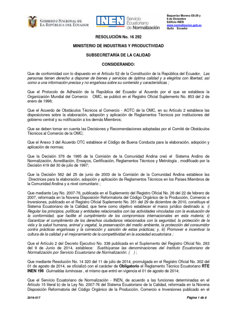 Rte 196 1R | PDF | Ecuador | Protección al Consumidor