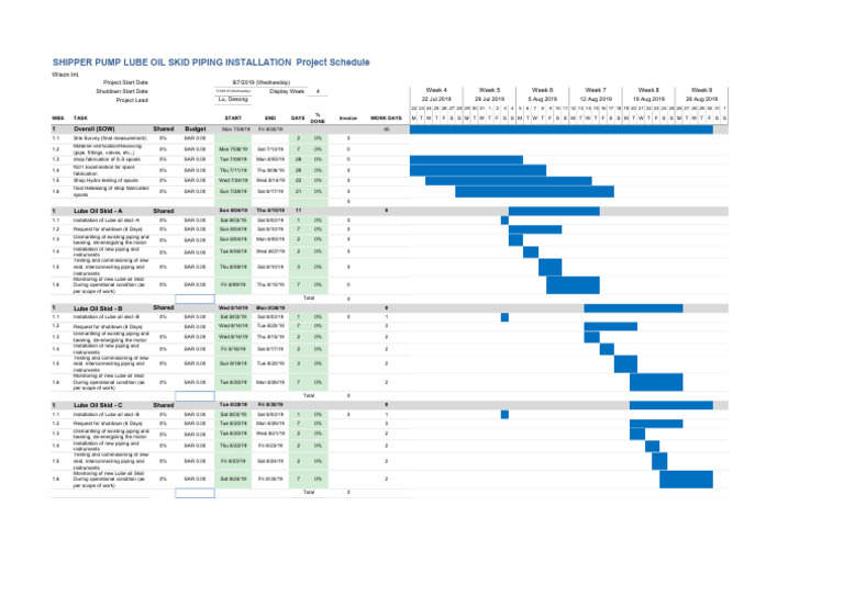 Lube Oil Skid Piping Installation Schedule | PDF | Liquids | Gases