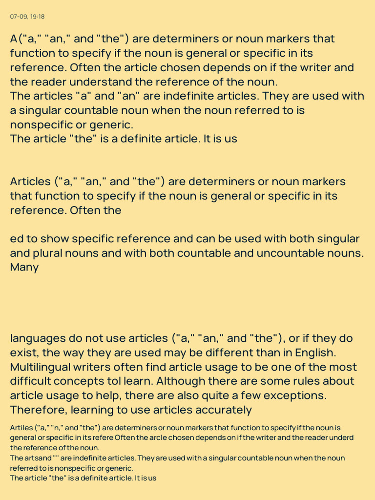 Understanding English Articles: A Guide | PDF | Noun | Grammatical Number