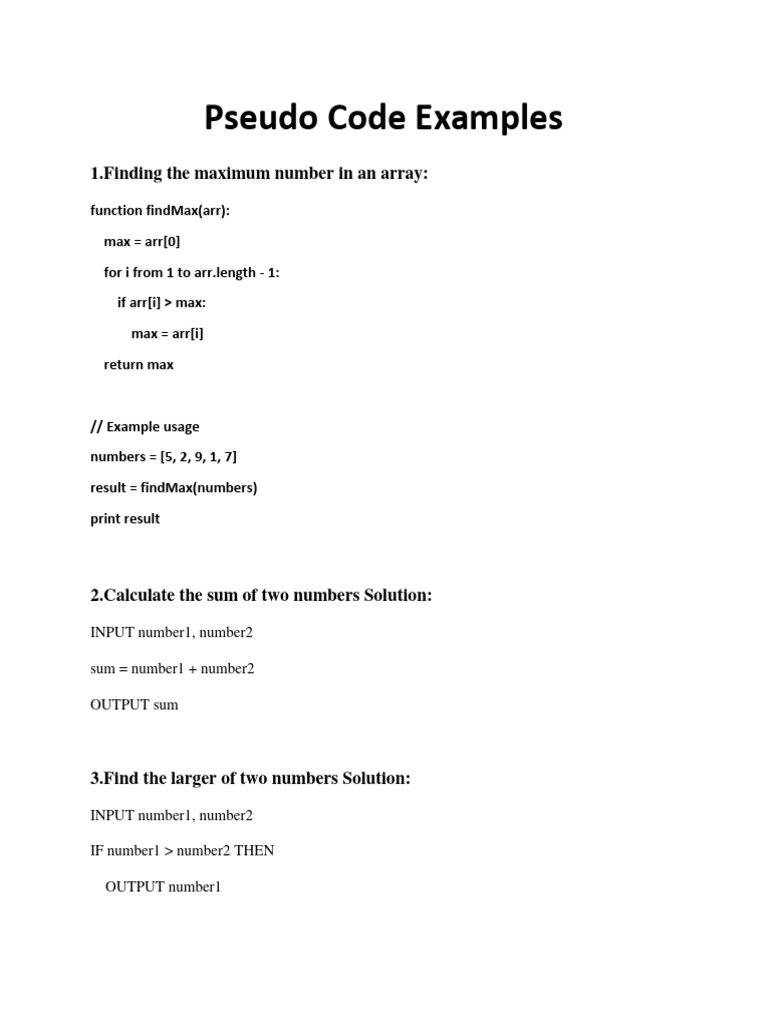 Pseudo Code Examples | PDF