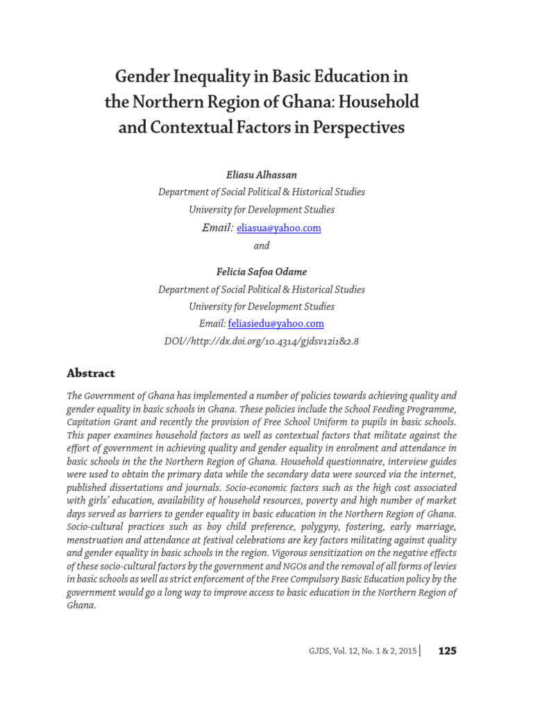 Gender Inequality in Ghana Education | PDF | Gender Equality | Gender ...