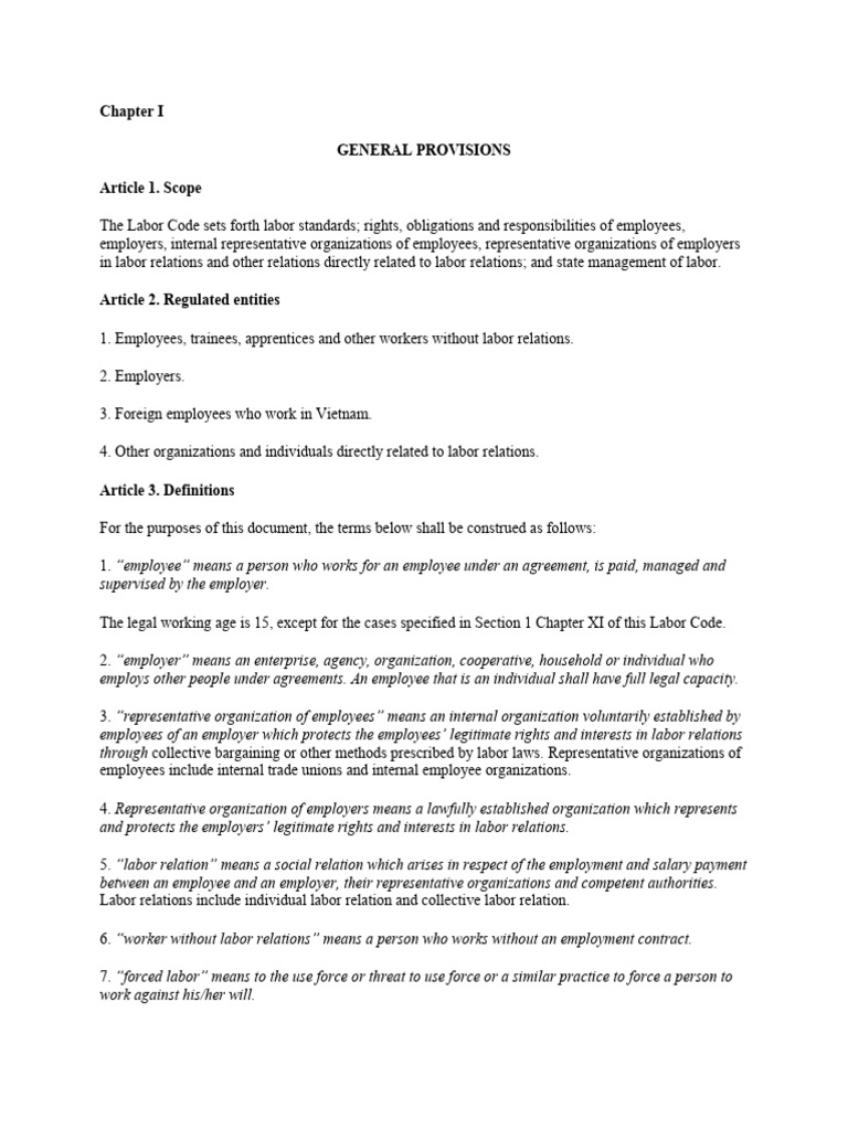 Vietnam Labor Code Overview and Provisions | PDF | Employment | Labour Law