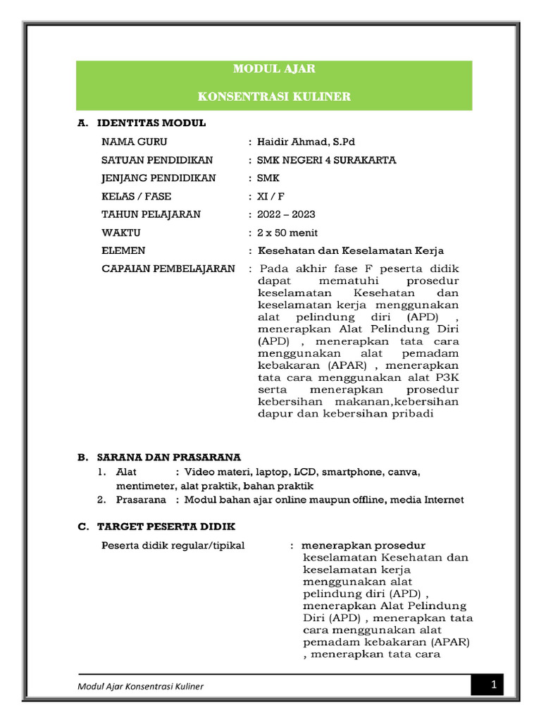 Modul Ajar Konsentrasi Kuliner 1 Pdf