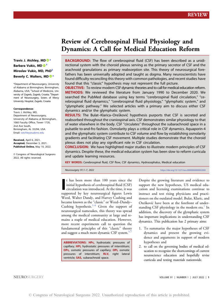 Modern Insights on CSF Dynamics | PDF | Cerebrospinal Fluid | Brain