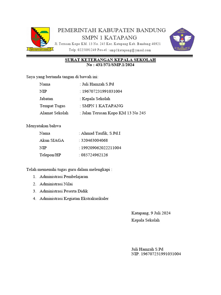 Surat Keterangan Administrasi RPL | PDF