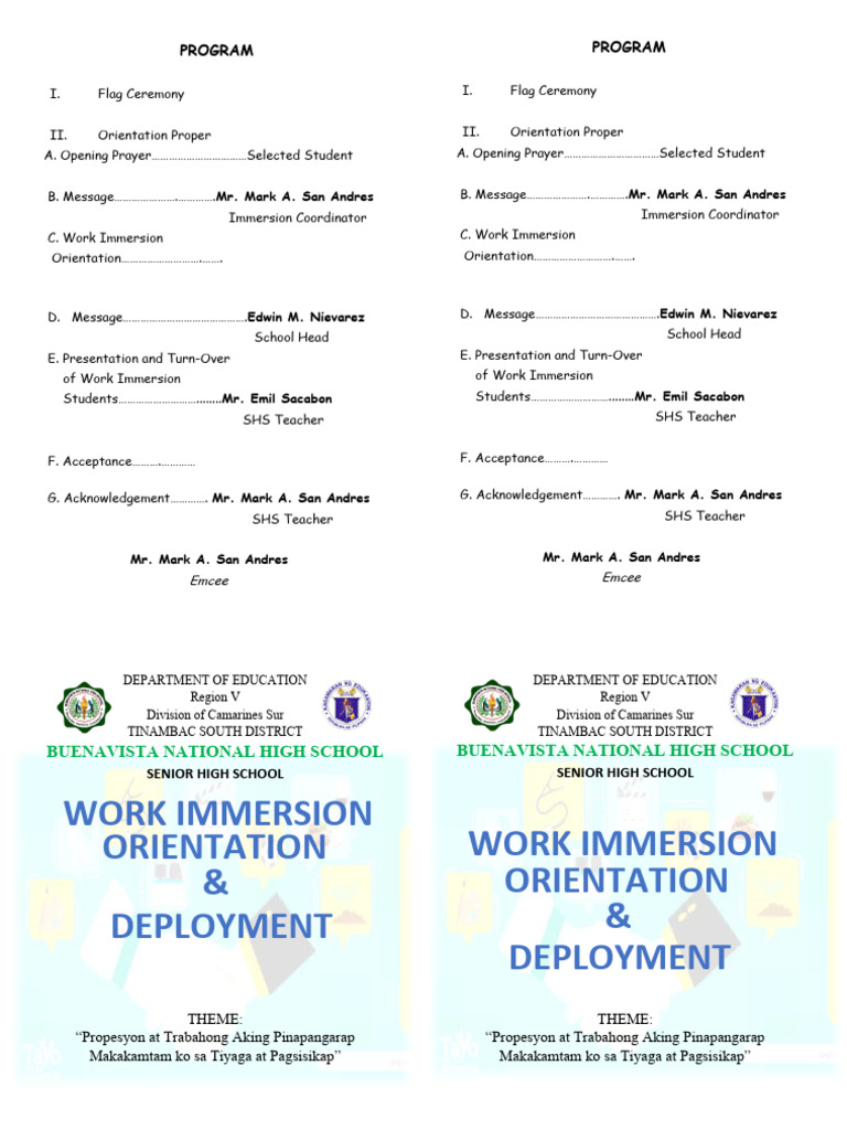 Work Immersion Orientation Program | PDF
