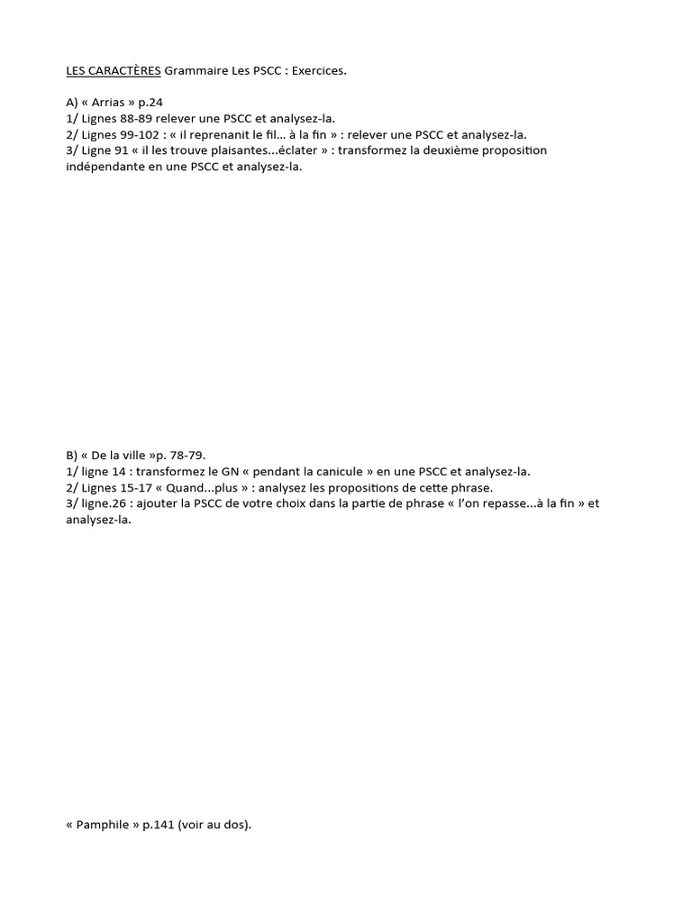Exercices sur les PSCC en Grammaire | PDF | Poésie | Classiques