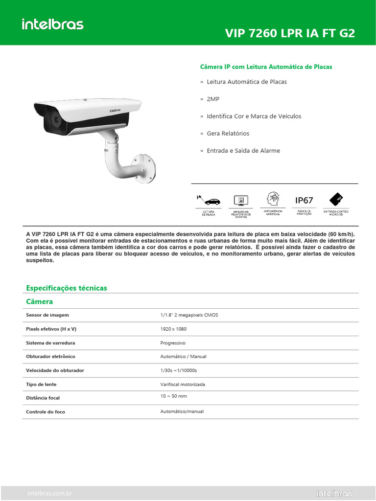 Câmera IP VIP 7260 LPR: Leitura de Placas | PDF | Câmera | Abertura
