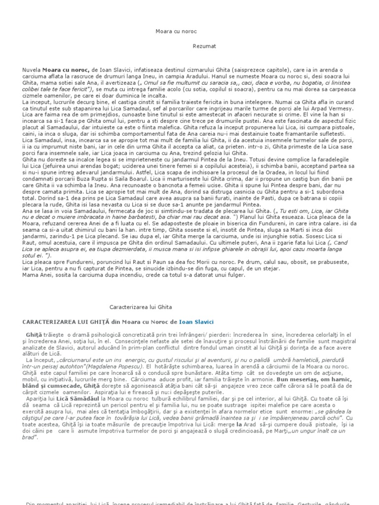 Moara Cu Noroc Rezumat