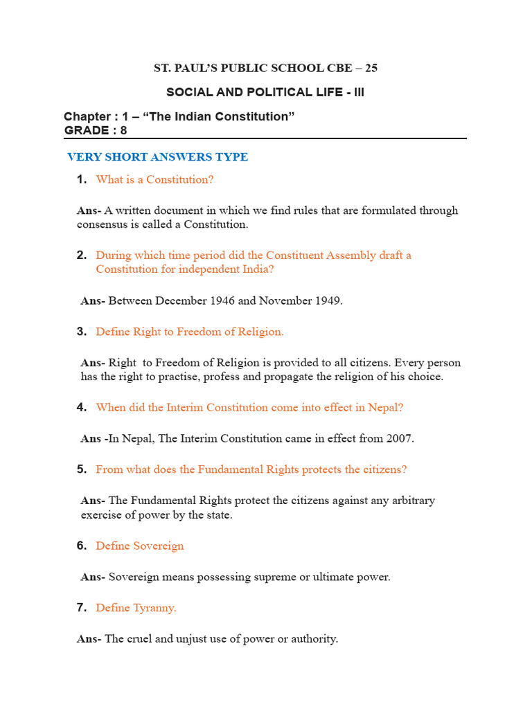 Viii The Indian Constitution Notes Pdf Separation Of Powers