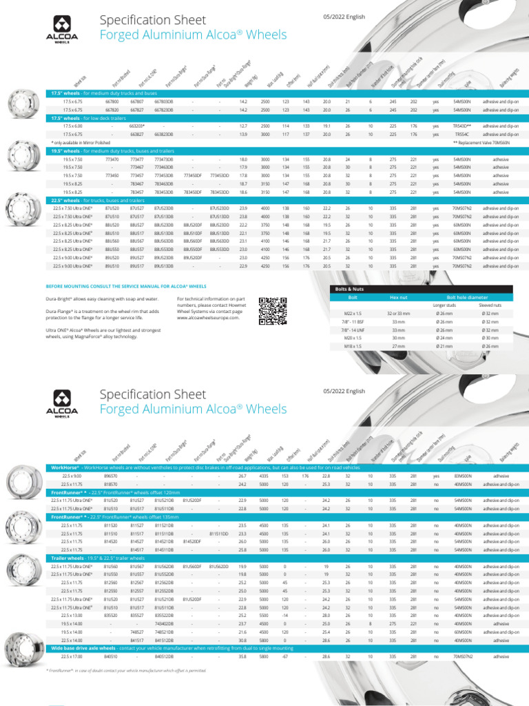 Alcoa-Wheels-Specification-Sheet-EN | PDF | Wheeled Vehicles | Motor ...