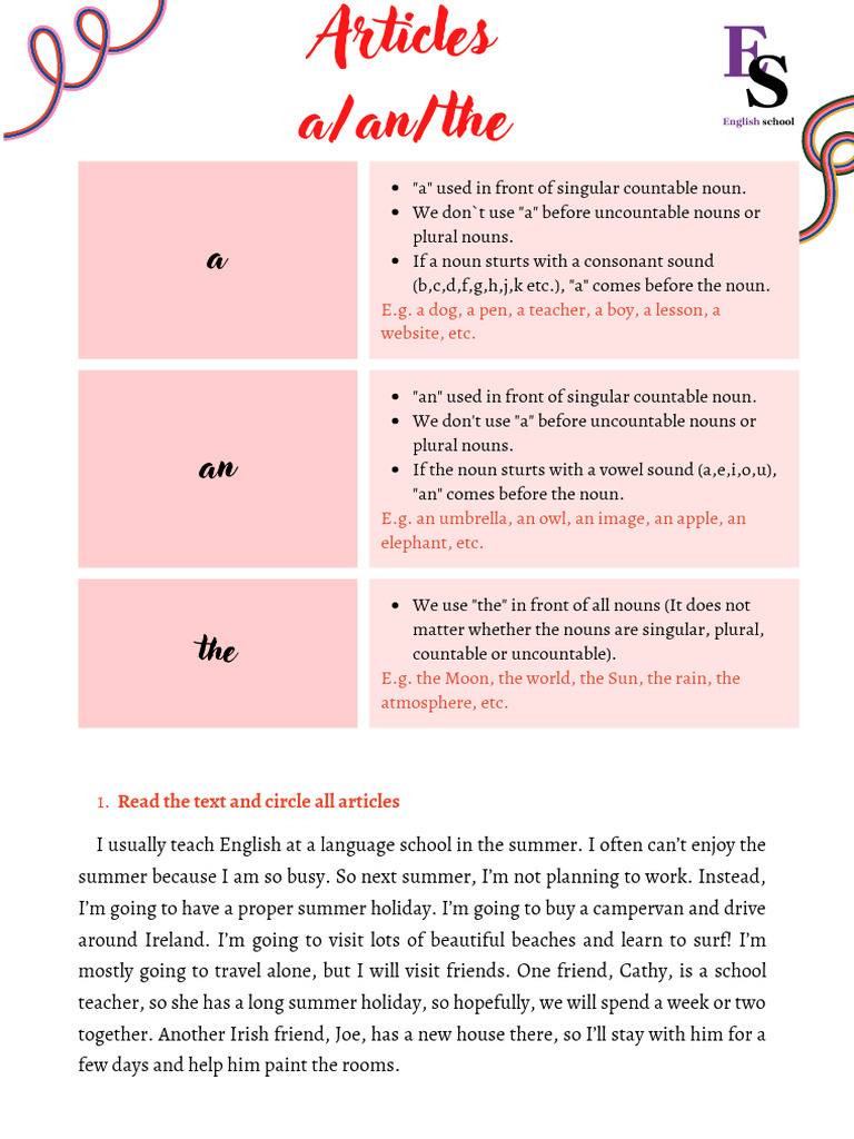 Articles A1-A2 Presentation | PDF | Noun | Plural