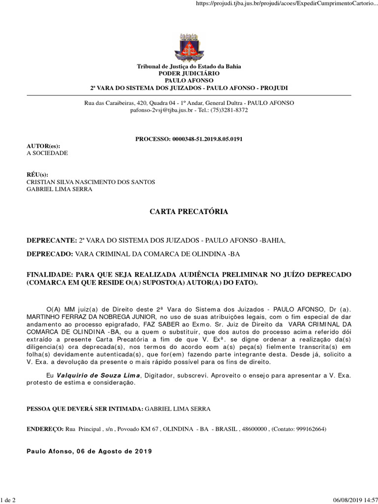 Modelo de Carta Precatória Cível | PDF | Direito Público | Justiça