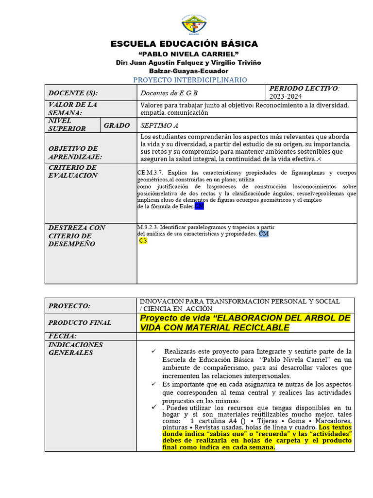 Proyecto Interdisciplinario en EGB 7A | PDF | Aprendizaje ...