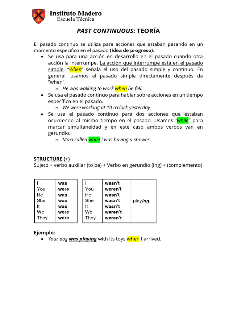 Uso y Estructura del Pasado Continuo | PDF | Foreign Language Studies ...