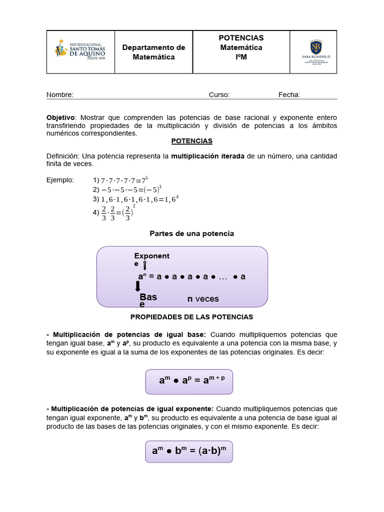 Guia Ejercicios Potencia Pdf Exponenciación División Matemáticas