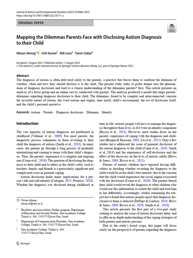 Mapping The Dilemmas Parents Face With Disclosing Autism Diagnosis To ...