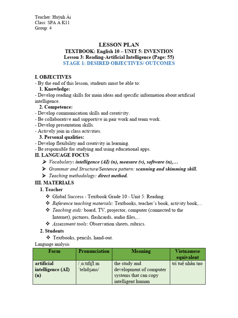 Lesson Plan: Reading on AI | PDF | Artificial Intelligence ...