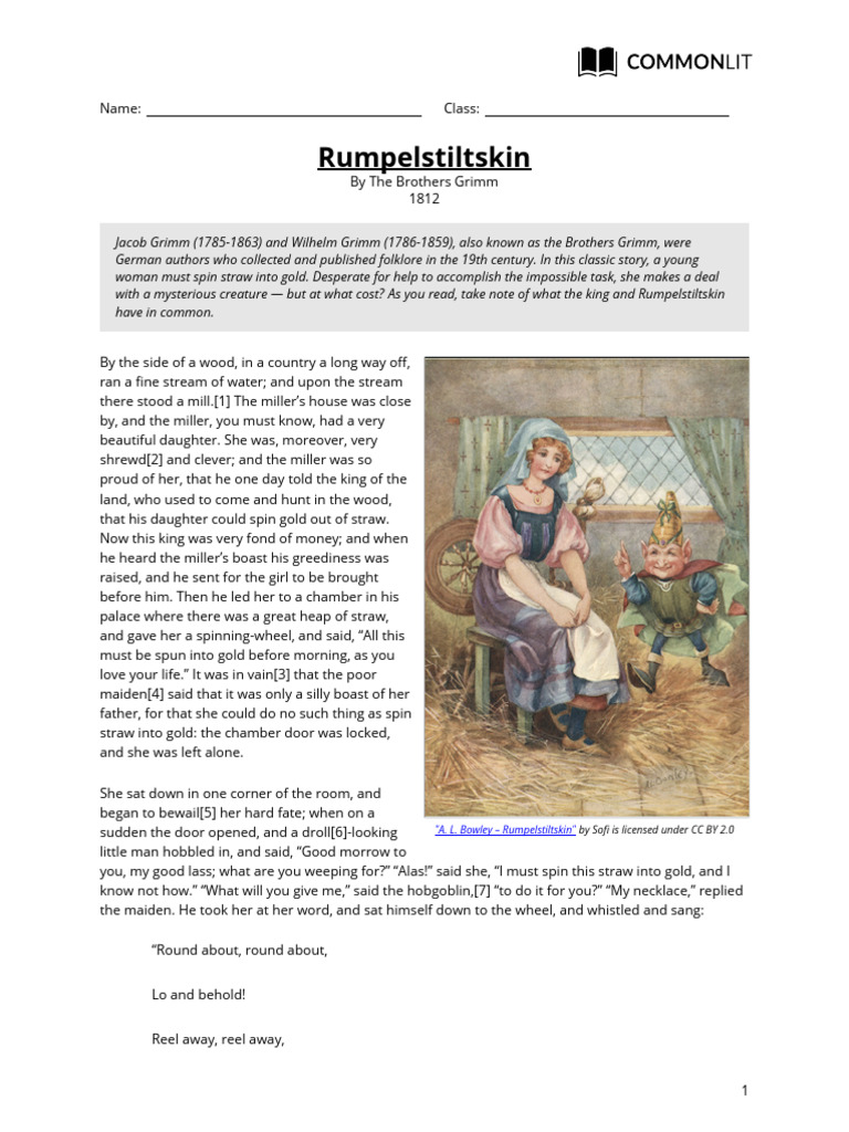 Commonlit rumpelstiltskin student pdf