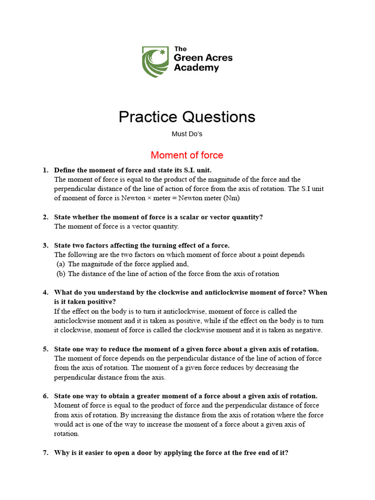 Grade 10 - Chapter 1 - Must Do PQ's | PDF | Acceleration | Force