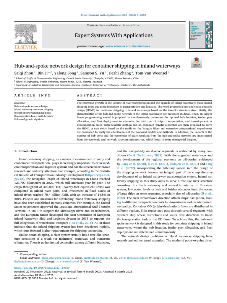 2023-ESWA-hub and Sopke Network Design For Container Shipping in Inland ...
