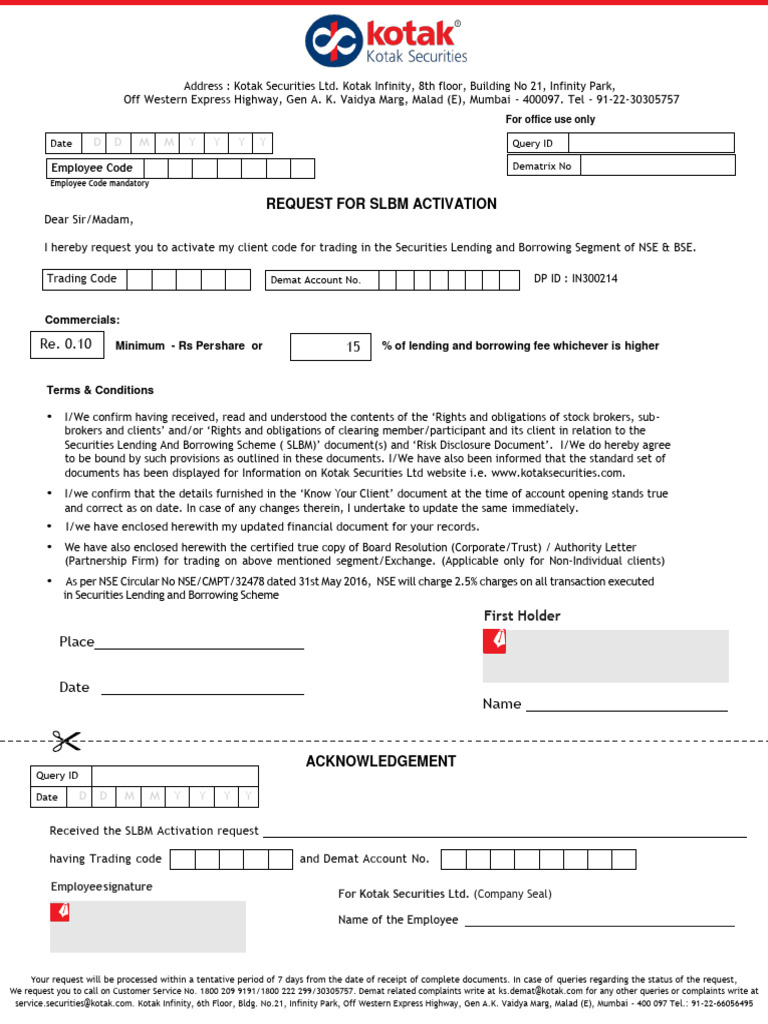 SLBM Activation Request Form | PDF | Stocks | Securities (Finance)