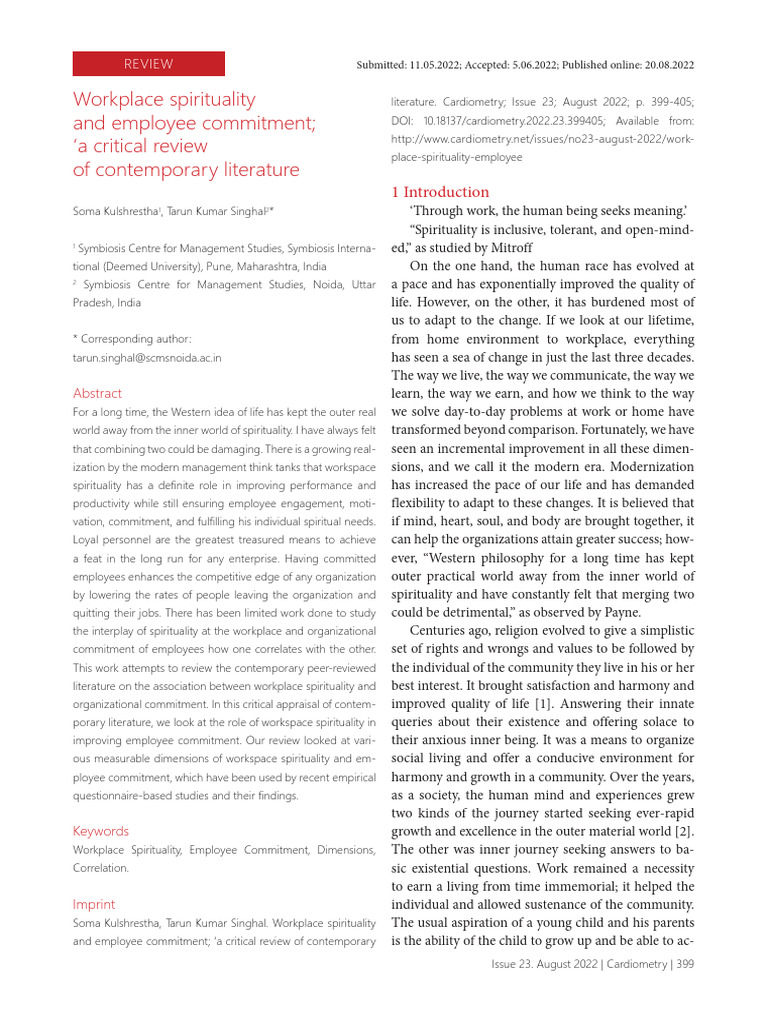 Workplace Spirituality and Commitment | PDF | Employment | Goal