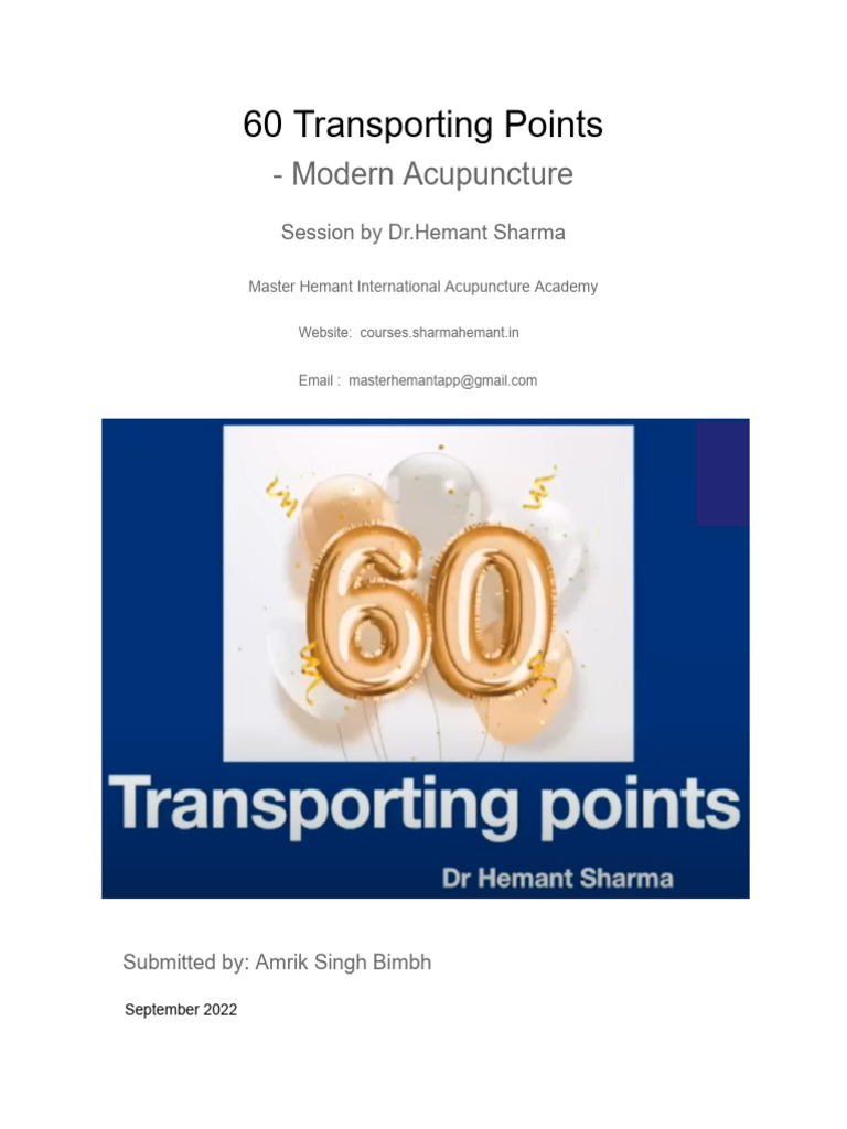 60 Transporting Points | PDF | Meridian (Chinese Medicine) | Acupressure