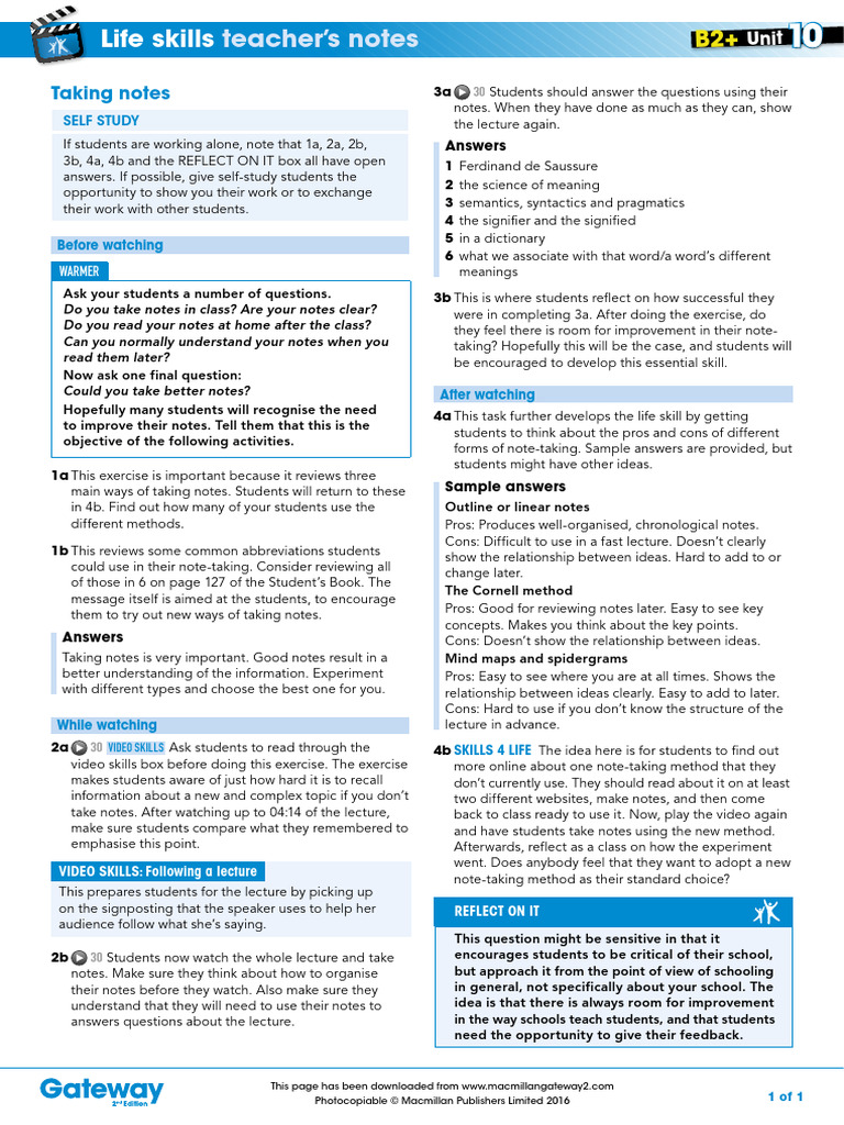 B2+ UNIT 10 Life Skills Video Teacher's Notes | PDF | Human ...