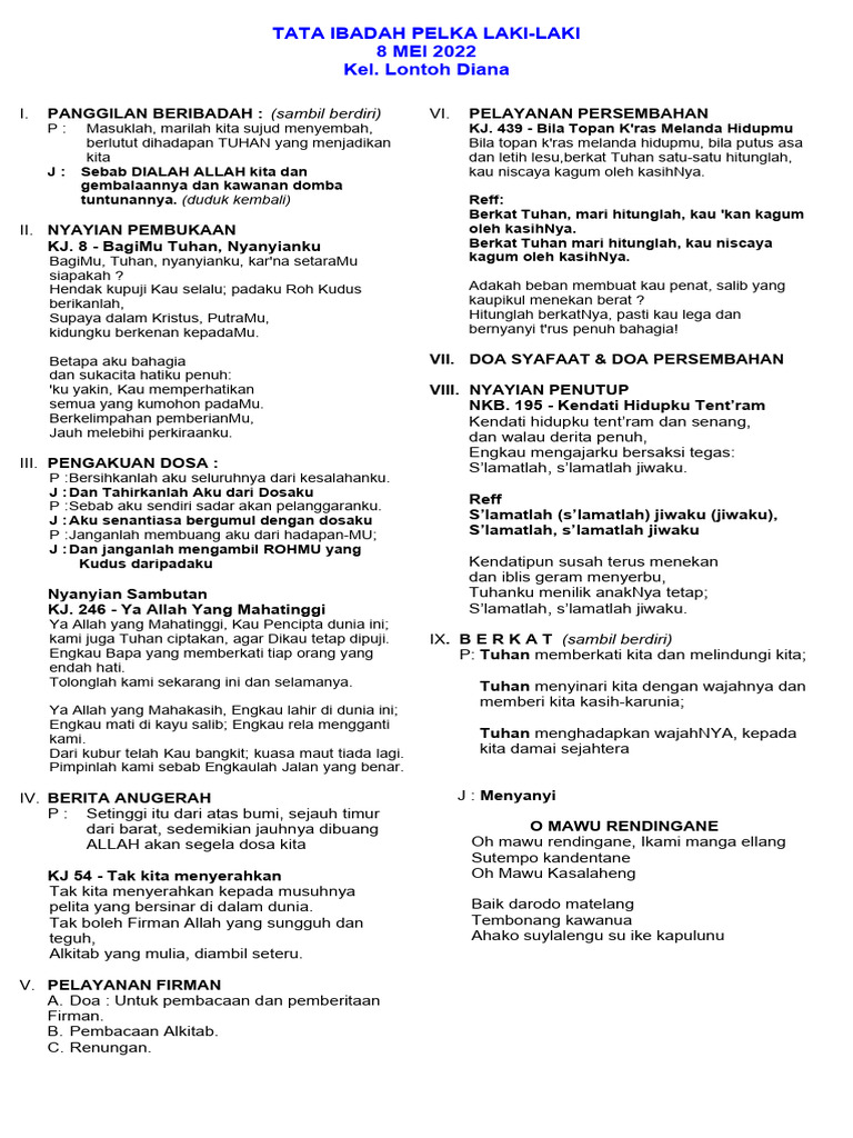 Tata Ibadah Pelka Laki - 08 Mei 2022 | PDF