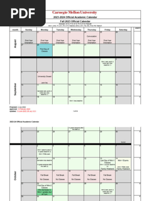 CMU 2023-24 Academic Calendar | PDF | Academic Term | Educational Organizations