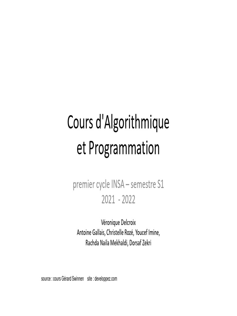 Cours d'Algorithmique et Programmation S1 | PDF | Programmation ...