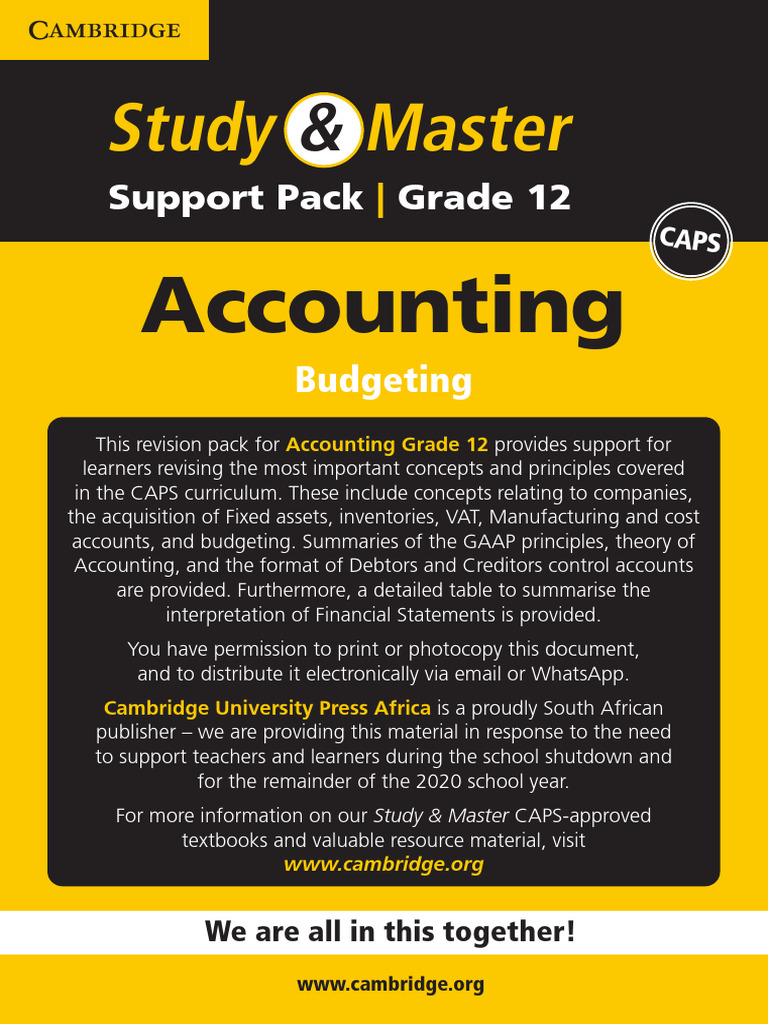 Grade 12 Accounting: Budgeting Guide | PDF | Income Statement | Budget