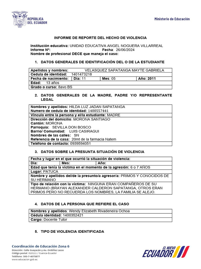 Informe de Reporte de Hecho de Violencia | PDF | Violencia