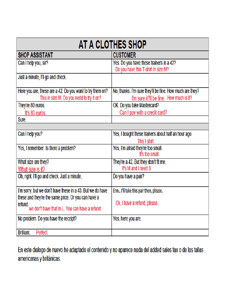 Dialogo at A Clothes Shop | PDF