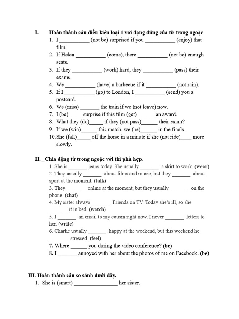 Conditional Sentences and Verb Tenses Practice | PDF | Language Arts ...