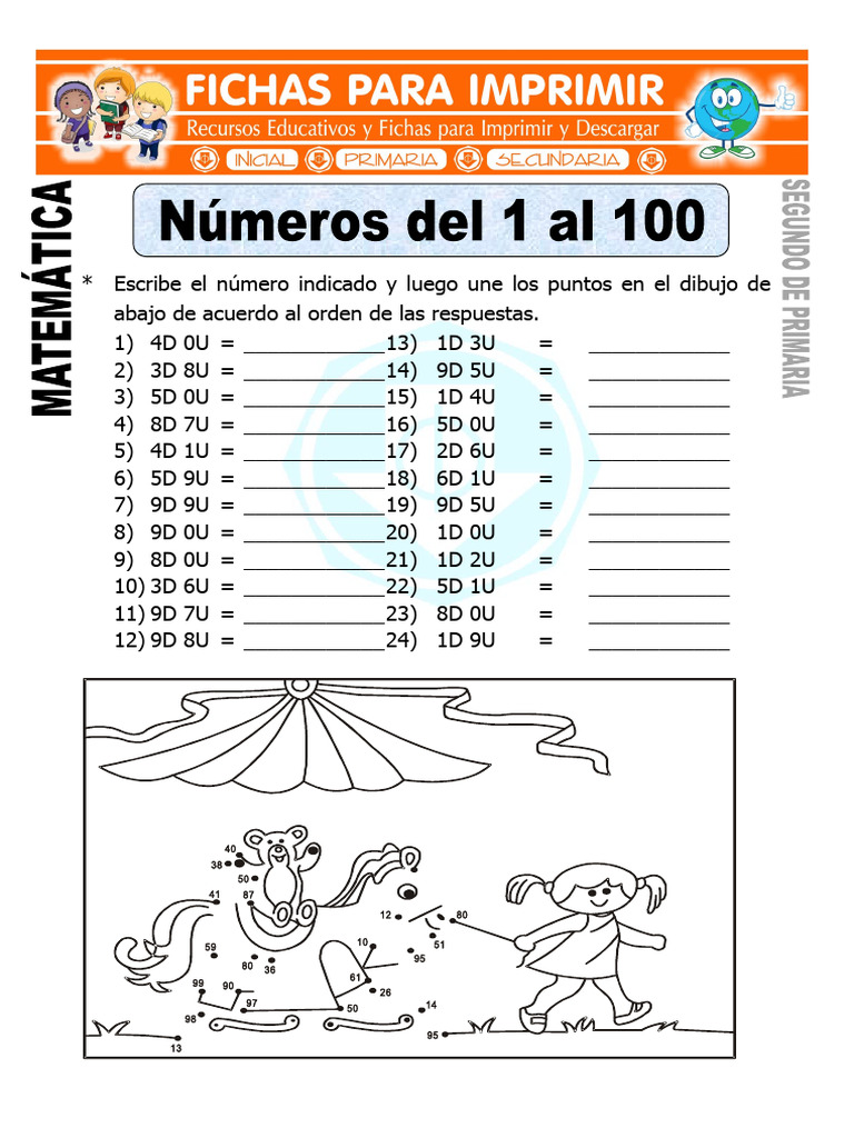 Ficha de Numeros Del 1 Al 100 para Segundo de Primaria | PDF