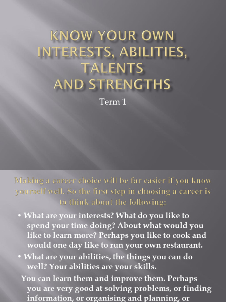 Notes On Know Your Own Interests, Abilities, Talents | PDF | Science ...