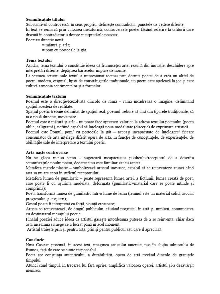 Controverse de Nina Cassian. | PDF